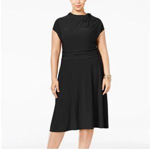 Love Squared Women's Tie Neck A Line Dress Black Size 1X NWT